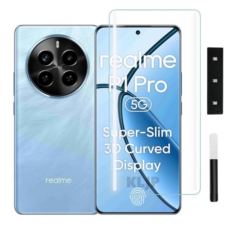 KLJP Advanced HD+ UV Tempered Glass Screen Protector Guard Compatible For Realme P1 Pro 5G (Pack of 1) Full Adhesive UV Curved Case Friendly HD+ Clarity - Image 1
