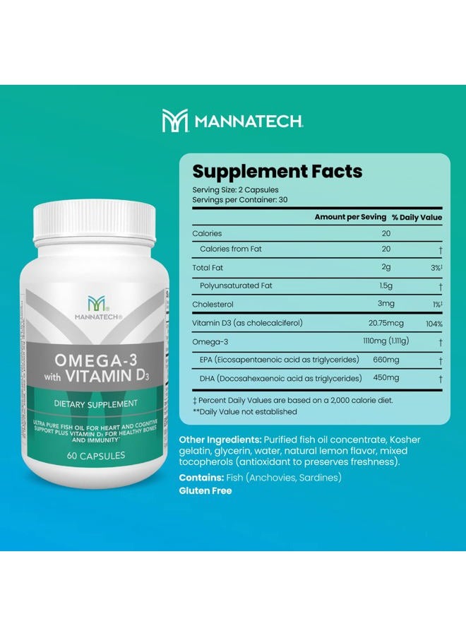 Mannatech Omega-3 with Vitamin D3 for Bone, Heart Health and Cognitive Support, Made of Pure Fish Oil - Image 2