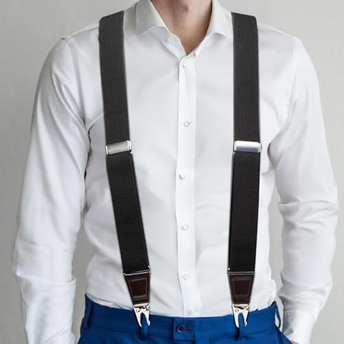 Vauhse Suspenders for Men, Updated Clips and Adjustable Suspenders with Elastic Straps Y-Back Construction Heavy Duty for Work Black - Image 5
