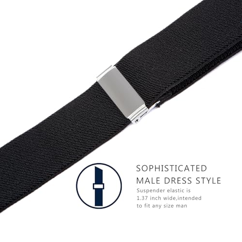 Vauhse Suspenders for Men, Updated Clips and Adjustable Suspenders with Elastic Straps Y-Back Construction Heavy Duty for Work Black - Image 2