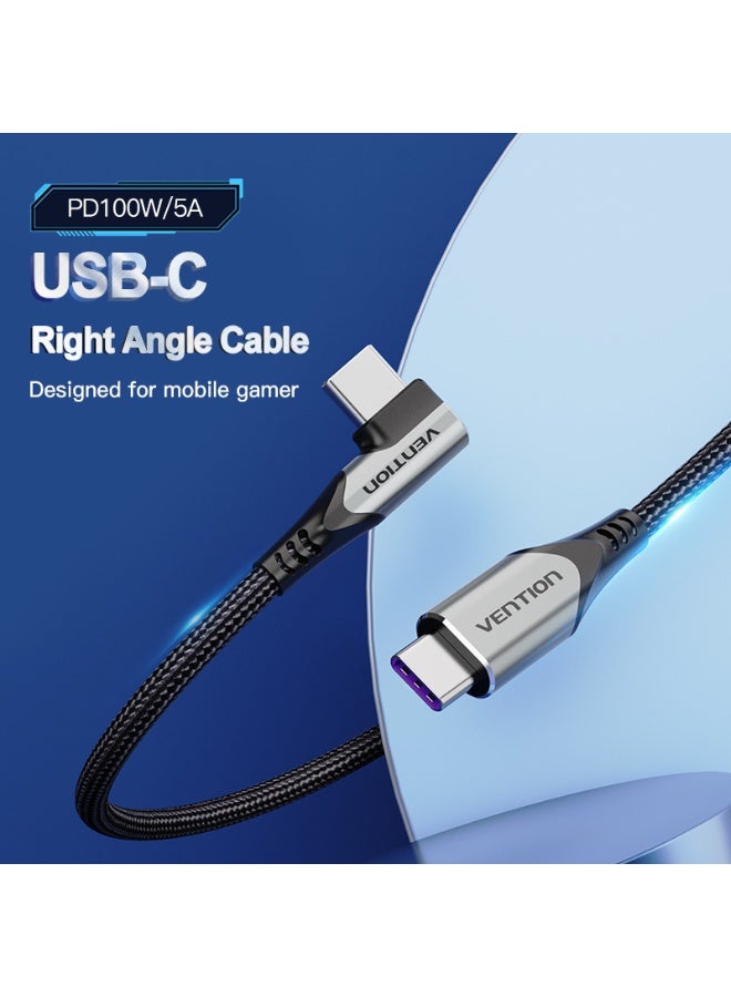 VENTION USB 2.0 C Male Right Angle to C Male 5A Cable 1M Gray Aluminum Alloy Type Model - Image 2