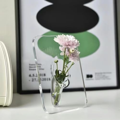 FOWSEEK Frame Flower Vase Clear Acrylic Vase for Flowers Modern Art Vases for Home Decor Unique Decorative Vases for Desktops Bookshelf Bedroom Living Room Wedding House Warming Gifts - Image 1