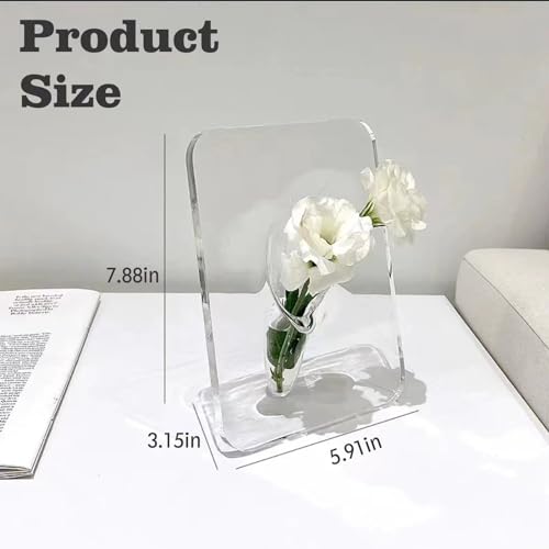 FOWSEEK Frame Flower Vase Clear Acrylic Vase for Flowers Modern Art Vases for Home Decor Unique Decorative Vases for Desktops Bookshelf Bedroom Living Room Wedding House Warming Gifts - Image 3