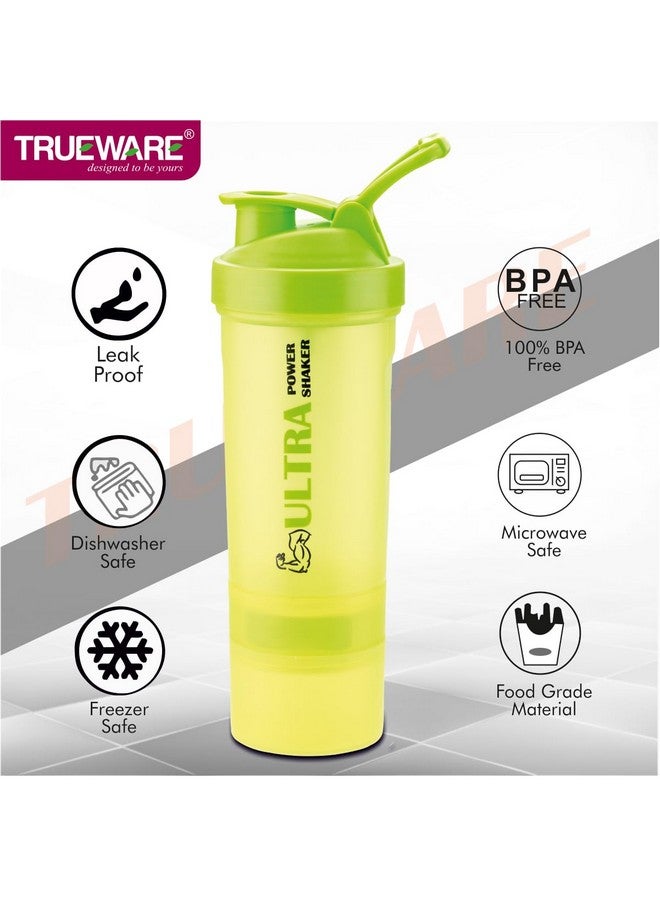 Trueware Trueware Ultra Power Gym Shaker (3+1) | Plastic | 600 ML With Extra Compartment | Green | Leak Proof | Ideal for Protein | Preworkout and BCAAs, BPA Free | Ideal Workout Blender for Fitness Lovers - Image 4