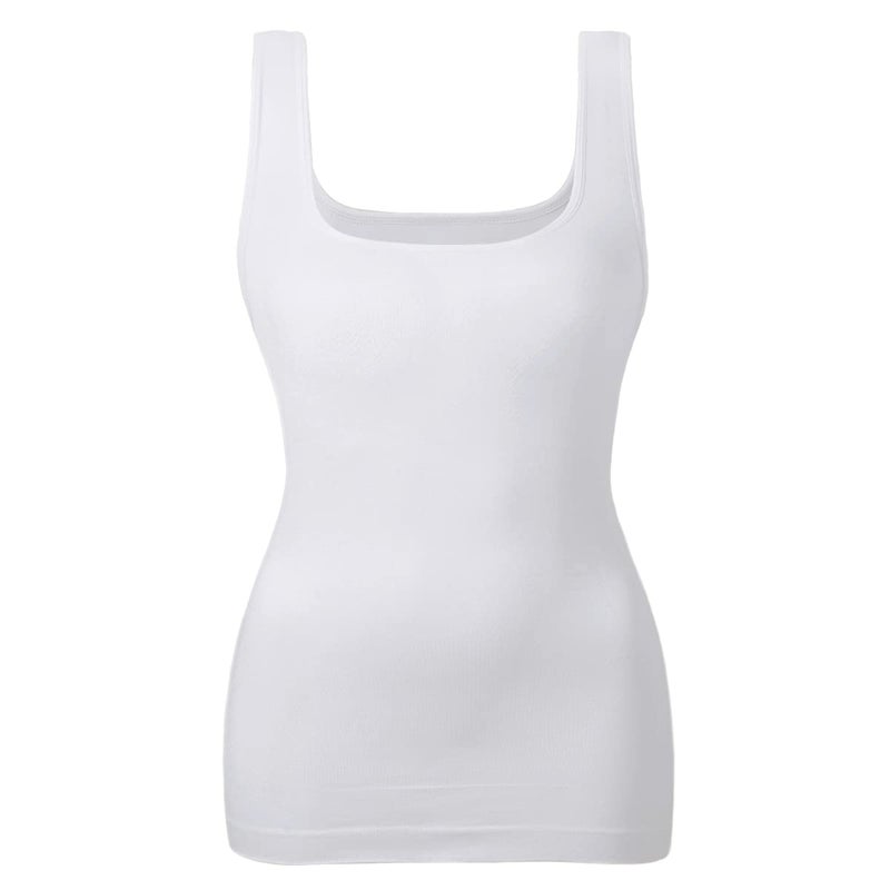 EUYZOU Women's Tummy Control Shapewear Tank Tops Seamless Square Neck Compression Tops Slimming Body Shaper Camisole-White XL - Image 1