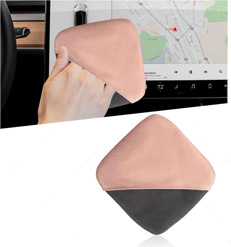 MUQIDA Car Screen Cleaner, Square Microfiber Cloth Non-Scratch Auto Touchscreen Cleaning Wipes, Foldable Touch Screen Pad Universal Cleaning Tool for Vehicle Dashboard Display (Pink & Gray) - Image 1