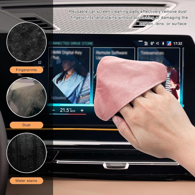 MUQIDA Car Screen Cleaner, Square Microfiber Cloth Non-Scratch Auto Touchscreen Cleaning Wipes, Foldable Touch Screen Pad Universal Cleaning Tool for Vehicle Dashboard Display (Pink & Gray) - Image 4
