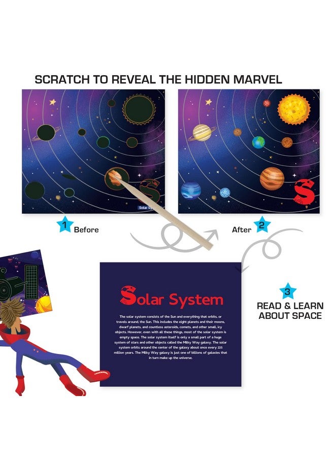 Chalk and Chuckles A to Z Space Adventure, Scratch Art Craft for Kids 4-9 Years, 2 in 1 Learning Activities, Space Toys for Boys, Girls - Image 4