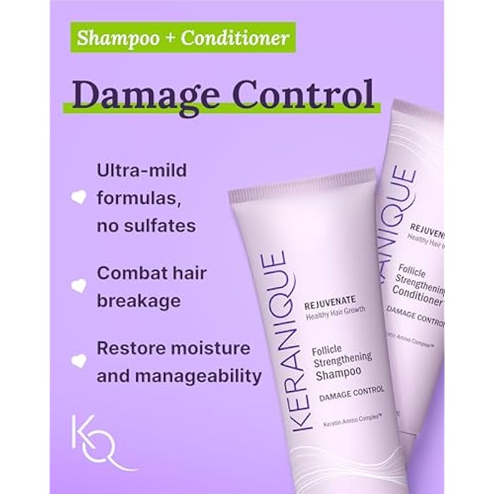 Keranique Damage Control Set for Thinning Hair - Shampoo & Conditioner for Damaged Hair, Follicle Booster Serum, Lift & Repair Spray - Keratin Enriched Repair Products for Dry, Thin Hair - Travel Size - Image 3