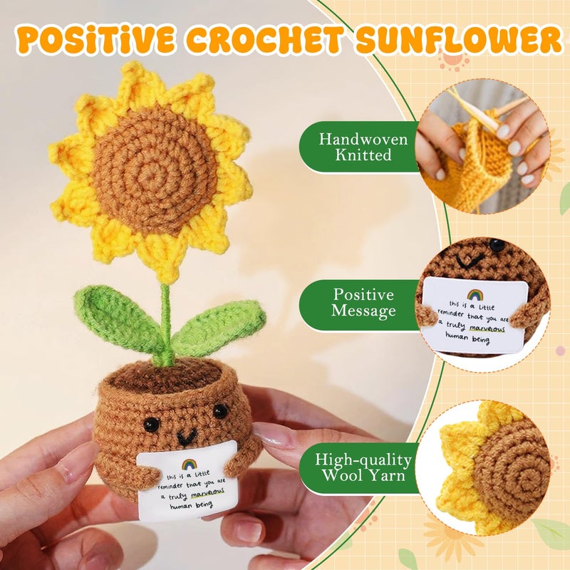 CoolShef Positive Crochet Sunflower | Handmade Emotional Support Crochet Flower Pot | Crochet Gifts for Home, Office Desk & Car Dashboard Decor - Image 3