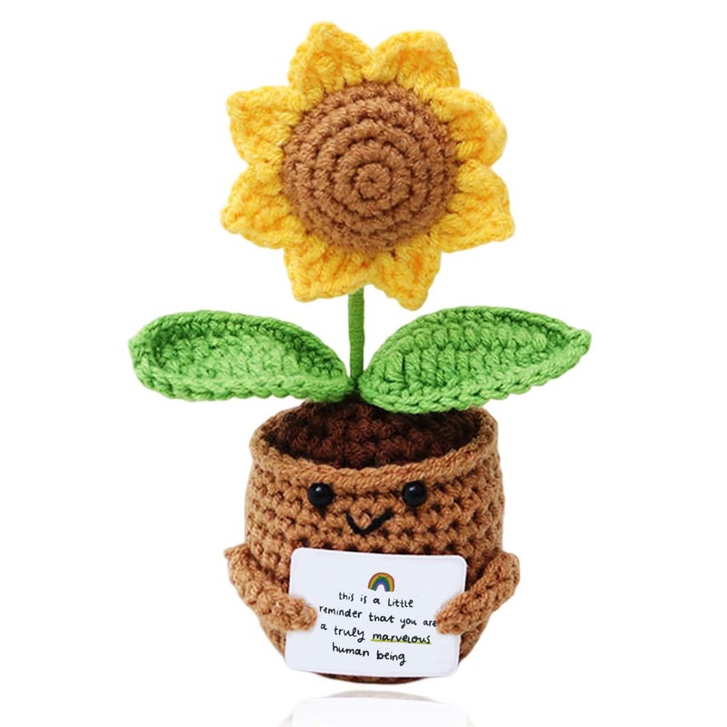 CoolShef Positive Crochet Sunflower | Handmade Emotional Support Crochet Flower Pot | Crochet Gifts for Home, Office Desk & Car Dashboard Decor - Image 1