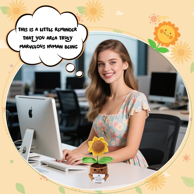 CoolShef Positive Crochet Sunflower | Handmade Emotional Support Crochet Flower Pot | Crochet Gifts for Home, Office Desk & Car Dashboard Decor - Image 5