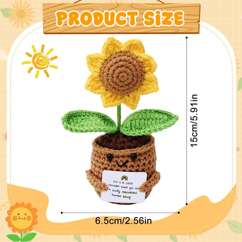 CoolShef Positive Crochet Sunflower | Handmade Emotional Support Crochet Flower Pot | Crochet Gifts for Home, Office Desk & Car Dashboard Decor - Image 2