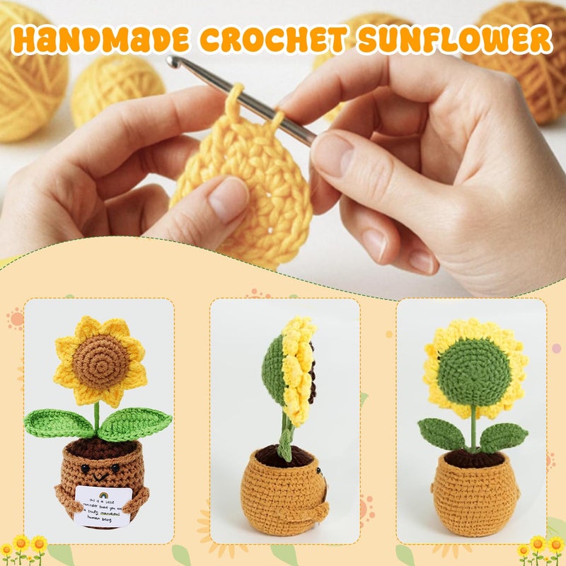 CoolShef Positive Crochet Sunflower | Handmade Emotional Support Crochet Flower Pot | Crochet Gifts for Home, Office Desk & Car Dashboard Decor - Image 4