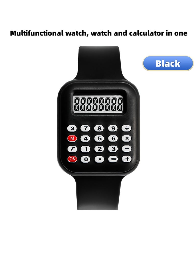 Generic Multifunctional Children's Watch Electronic Calculator Watch Primary School Student Watch Digital Electronic Watch (Black)  - Image 1