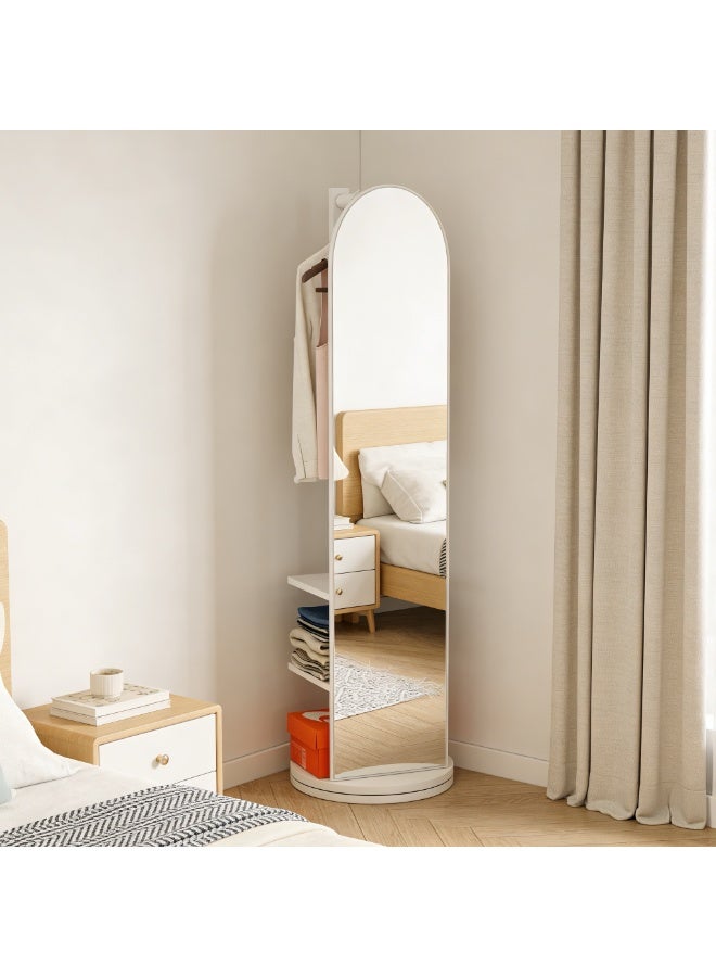 360° Swivel Full Length Mirror with Clothing Rack and Storage Shelves, Rotating Standing Mirror with Coat Hooks, Arched Full Body Mirror for Bedroom, Entryway, Dressing Room (CSJ168B) - Image 4
