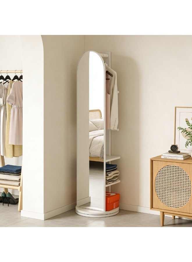 360° Swivel Full Length Mirror with Clothing Rack and Storage Shelves, Rotating Standing Mirror with Coat Hooks, Arched Full Body Mirror for Bedroom, Entryway, Dressing Room (CSJ168B) - Image 3