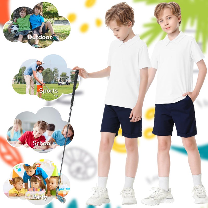 Dreammonkey Toddler to Youth Stain Resistant Polo Shirts Kids Collared Golf T-Shirt School Uniform for Boys and Girls (White S) - Image 5