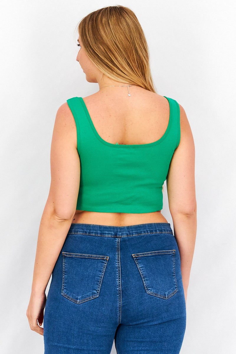 Sinsay Women Scoop Neck Sleeveless Ribbed Top, Green - Image 4
