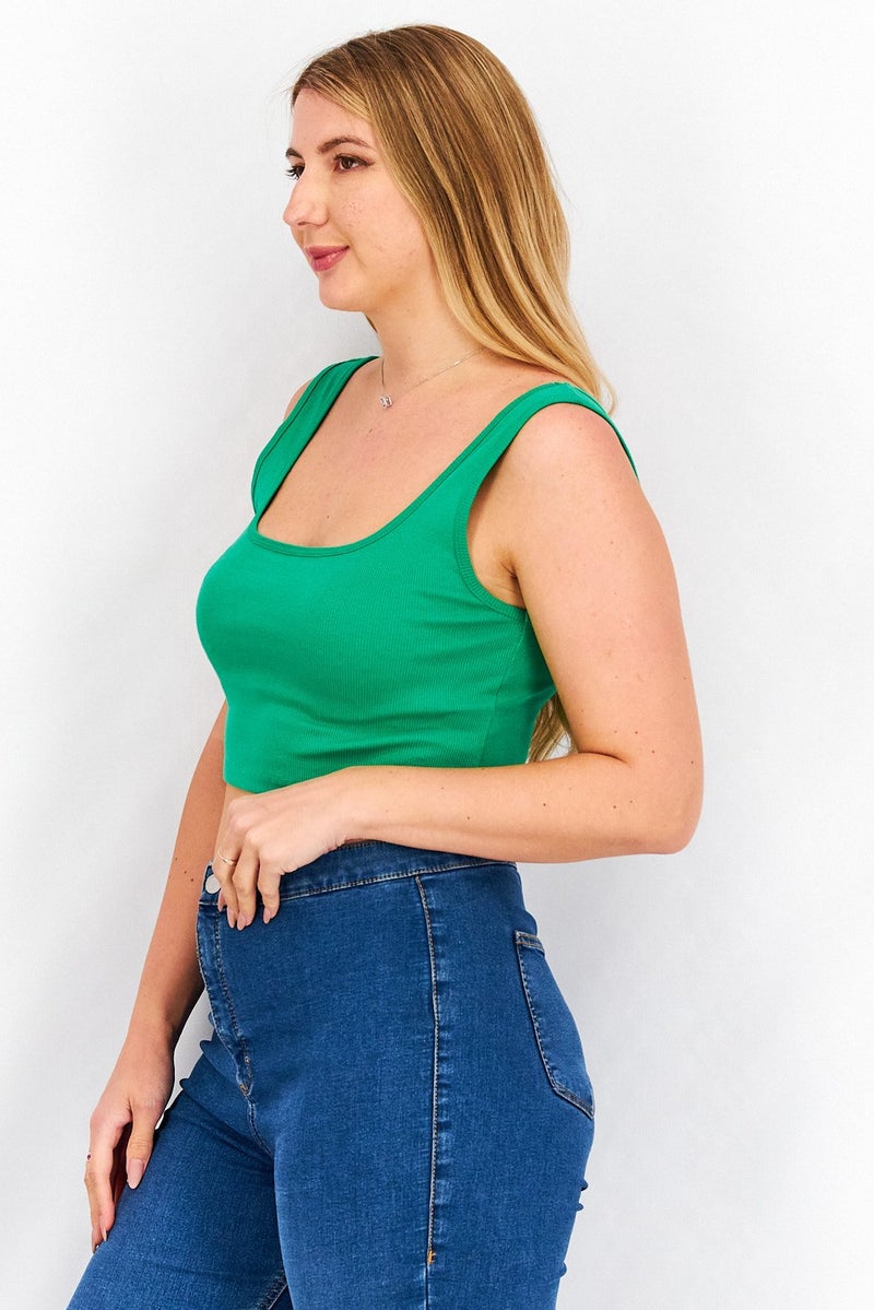Sinsay Women Scoop Neck Sleeveless Ribbed Top, Green - Image 4
