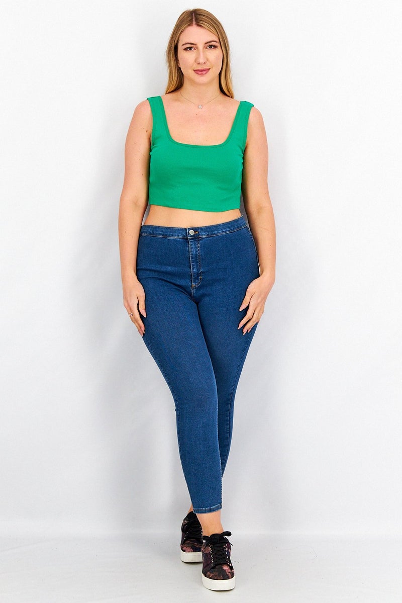 Sinsay Women Scoop Neck Sleeveless Ribbed Top, Green - Image 3