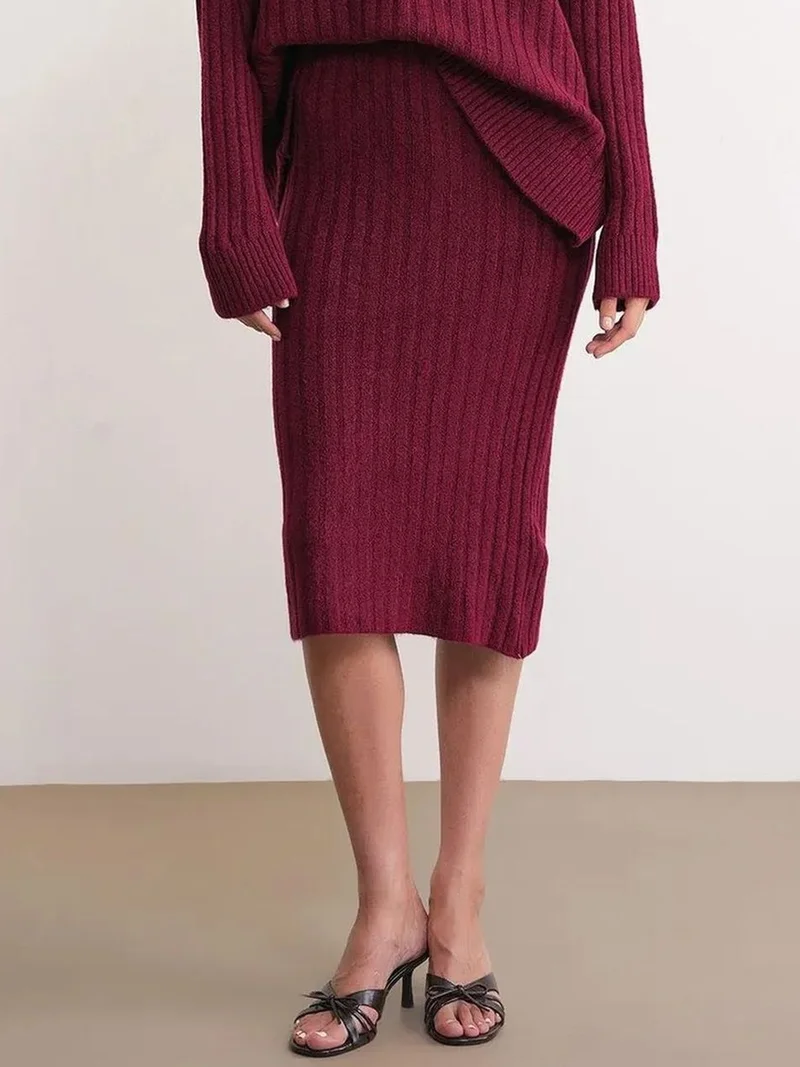 MIXRAY High Waist Ribbed Knit Skirt
