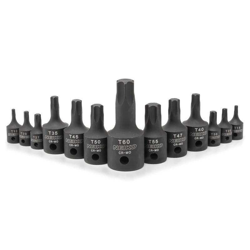 Neiko NEIKO 10281B Impact Torx Bit Socket Set, 1/4", 3/8", & 1/2" Drive, 6 Point Star Sockets, Heavy Duty Impact Grade Cr-Mo, T10 to T60 High Impact, Professional Grade Auto & Motorcycle Mechanic Socket Set  - Image 5