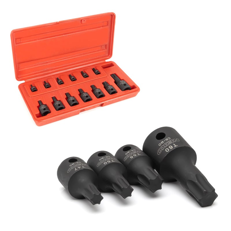 Neiko NEIKO 10281B Impact Torx Bit Socket Set, 1/4", 3/8", & 1/2" Drive, 6 Point Star Sockets, Heavy Duty Impact Grade Cr-Mo, T10 to T60 High Impact, Professional Grade Auto & Motorcycle Mechanic Socket Set  - Image 2