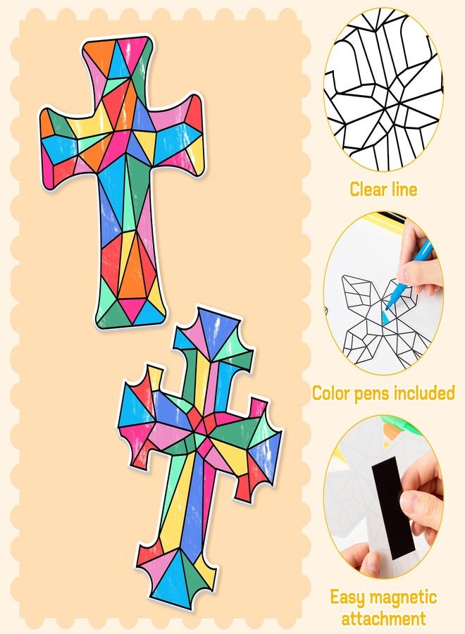 BeYumi Cross Magnet Craft Kit - 84Pcs Easter Color Your Own Cross Magnet for Kids Christian Religious DIY Coloring Craft Kit Geometric Ornament Card Sunday School Classroom Church Easter Party Home - Image 3