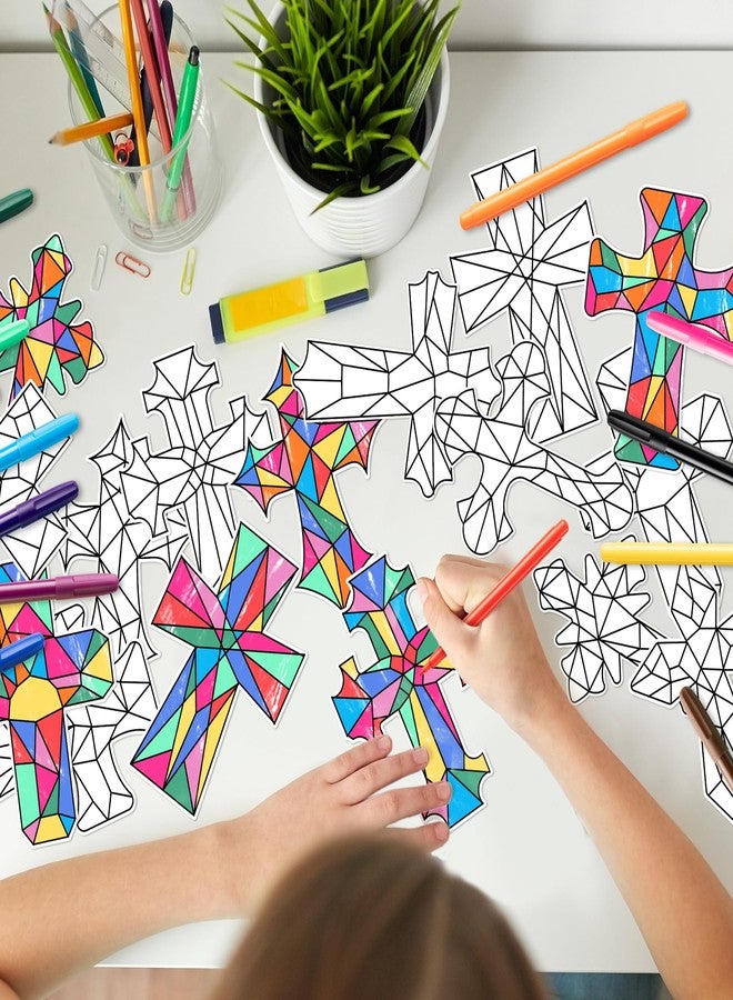 BeYumi Cross Magnet Craft Kit - 84Pcs Easter Color Your Own Cross Magnet for Kids Christian Religious DIY Coloring Craft Kit Geometric Ornament Card Sunday School Classroom Church Easter Party Home - Image 5