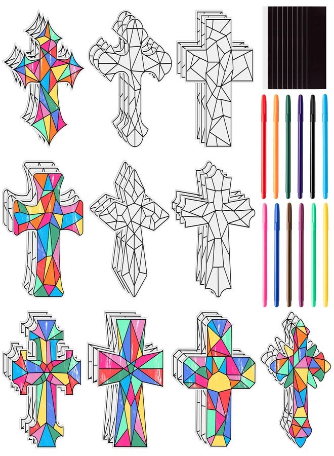BeYumi Cross Magnet Craft Kit - 84Pcs Easter Color Your Own Cross Magnet for Kids Christian Religious DIY Coloring Craft Kit Geometric Ornament Card Sunday School Classroom Church Easter Party Home - Image 1
