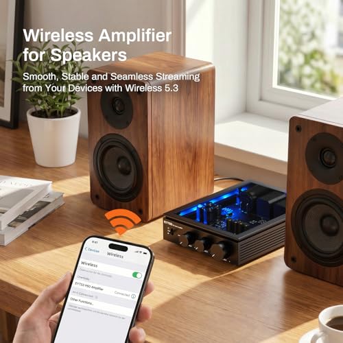 EYTSE P60 Wireless Stereo Amplifier for Passive Speakers, 300W x 2 TPA3255 2 Channel Mini Class D Home Audio Amp with PFFB, Bass Treble Control for Outdoor/Bookshelf/Turntable Speakers - Image 3