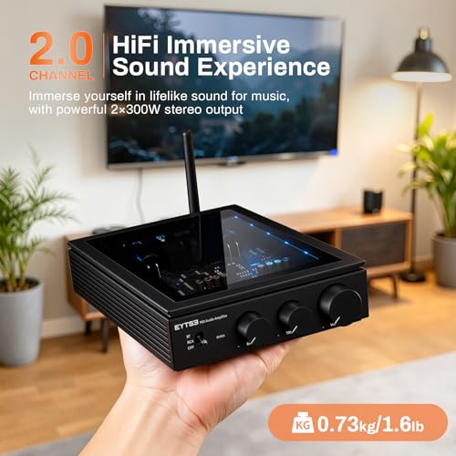 EYTSE P60 Wireless Stereo Amplifier for Passive Speakers, 300W x 2 TPA3255 2 Channel Mini Class D Home Audio Amp with PFFB, Bass Treble Control for Outdoor/Bookshelf/Turntable Speakers - Image 5