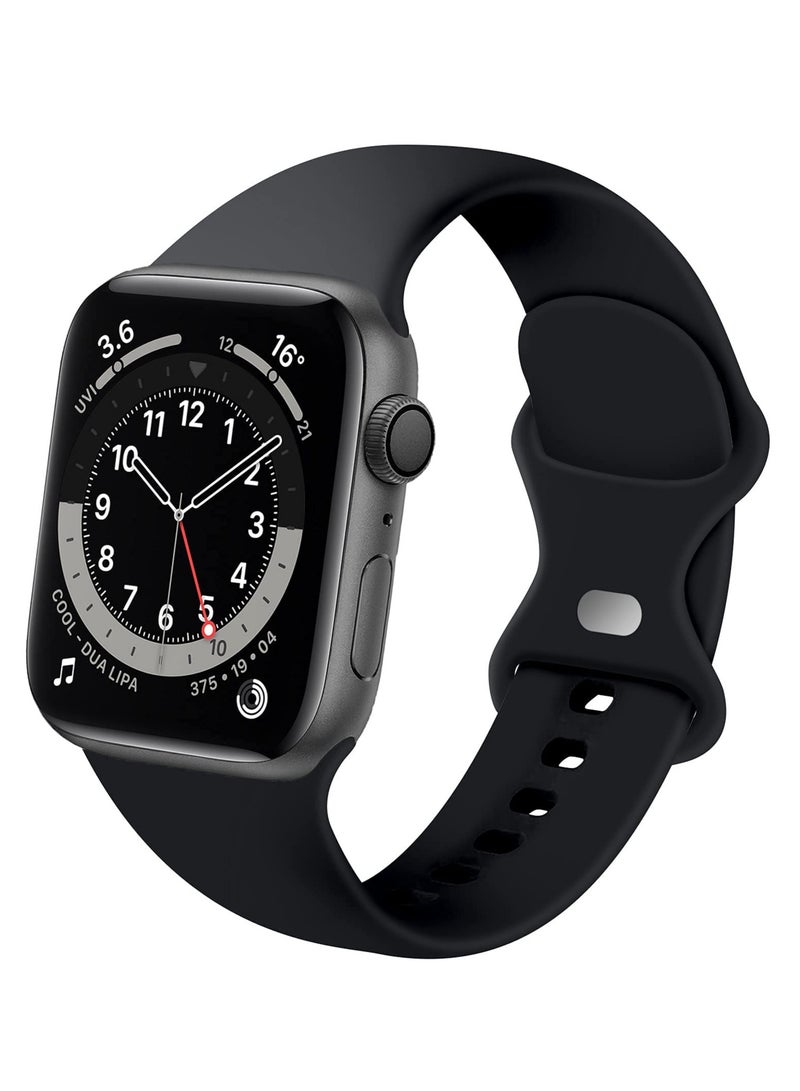 Compatible with Apple watch Band 42mm 44mm 45mm 46mm 49mm for Women Men, Soft Silicone Wristband Strap Bands for iWatch Ultra 2/1 Series 10 9 8 7 6 5 4 3 2 1 SE 2/1 Black - Image 1