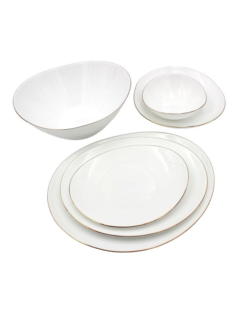 Melrich طقم أواني طعام ميلريتش 20 قطعة من الزجاج الأوبال الذهبي الخطي آمن للاستخدام في الميكروويف آمن للاستخدام في غسالة الأطباق مقاوم للحرارة 1 طبق بيضاوي 6 طبق عشاء 6 طبق حلوى 1 وعاء كبير 6 أوعية - Image 1