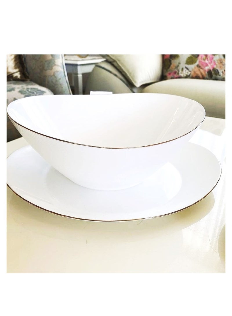 Melrich طقم أواني طعام ميلريتش 20 قطعة من الزجاج الأوبال الذهبي الخطي آمن للاستخدام في الميكروويف آمن للاستخدام في غسالة الأطباق مقاوم للحرارة 1 طبق بيضاوي 6 طبق عشاء 6 طبق حلوى 1 وعاء كبير 6 أوعية - Image 3