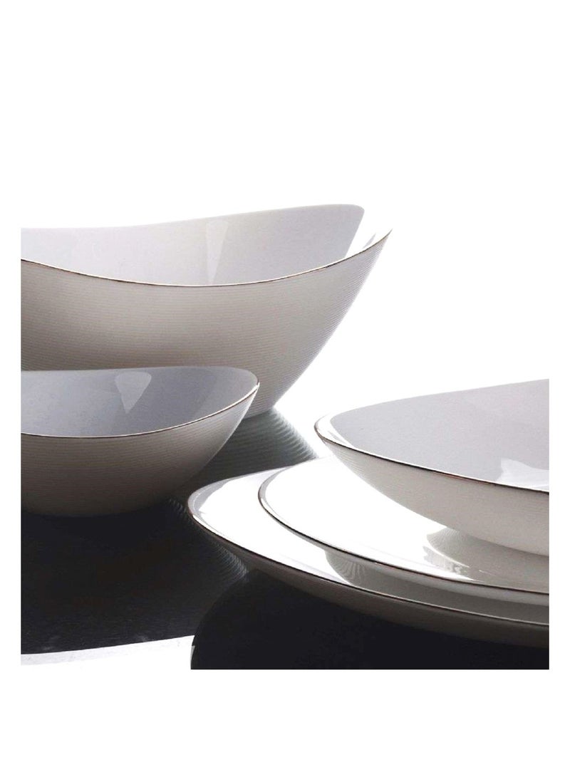 Melrich طقم أواني طعام ميلريتش 20 قطعة من الزجاج الأوبال الذهبي الخطي آمن للاستخدام في الميكروويف آمن للاستخدام في غسالة الأطباق مقاوم للحرارة 1 طبق بيضاوي 6 طبق عشاء 6 طبق حلوى 1 وعاء كبير 6 أوعية - Image 2