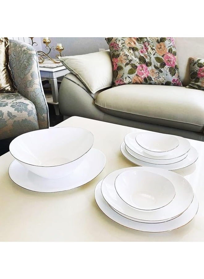 Melrich 20 Pcs Gold line Opal ware Dinner set 6 x dinner plate 6 x dessert plate 6 x bowl 1 x serving bowl 1 x serving plate - Image 3
