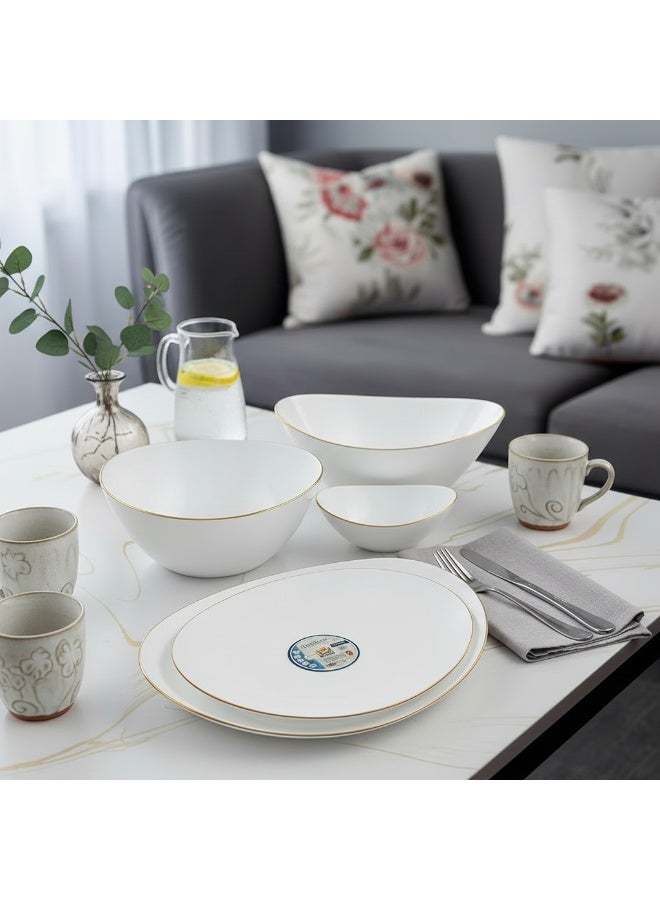 Melrich 20 Pcs Gold line Opal ware Dinner set 6 x dinner plate 6 x dessert plate 6 x bowl 1 x serving bowl 1 x serving plate - Image 4