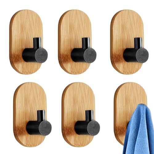 JIALTO 6 pcs Wooden Bathroom and Kitchen Hook, Self Adhesive Wall Hook - Essential Bathroom Accessories, Stylish Home Decor Items, Durable Kitchen Accessories Items (Rectangle Black Wooden) - Image 1