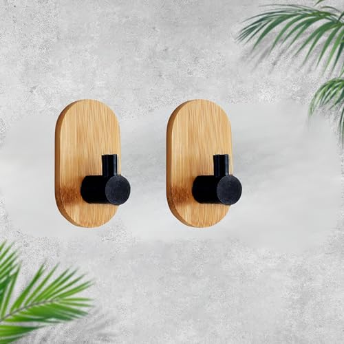 JIALTO 6 pcs Wooden Bathroom and Kitchen Hook, Self Adhesive Wall Hook - Essential Bathroom Accessories, Stylish Home Decor Items, Durable Kitchen Accessories Items (Rectangle Black Wooden) - Image 2