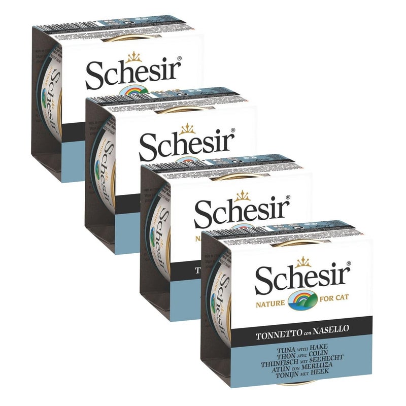 Schesir Tuna Whole Meat with Hake in Jelly Cat Wet Food - 100% Natural Seafood Blend for Adult Cats, 85g Pouch High-Protein, Grain-Free, Easily Digestible (Pack of 4) - Image 2