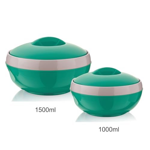 Asian Plastowares Sonic Inner Steel Casserole Set of 3 (1000ml & 1500ml) | Premium Insulated ISI-Certified Hotpot Combo | Elegant Serveware Gift Box | Green - Image 2