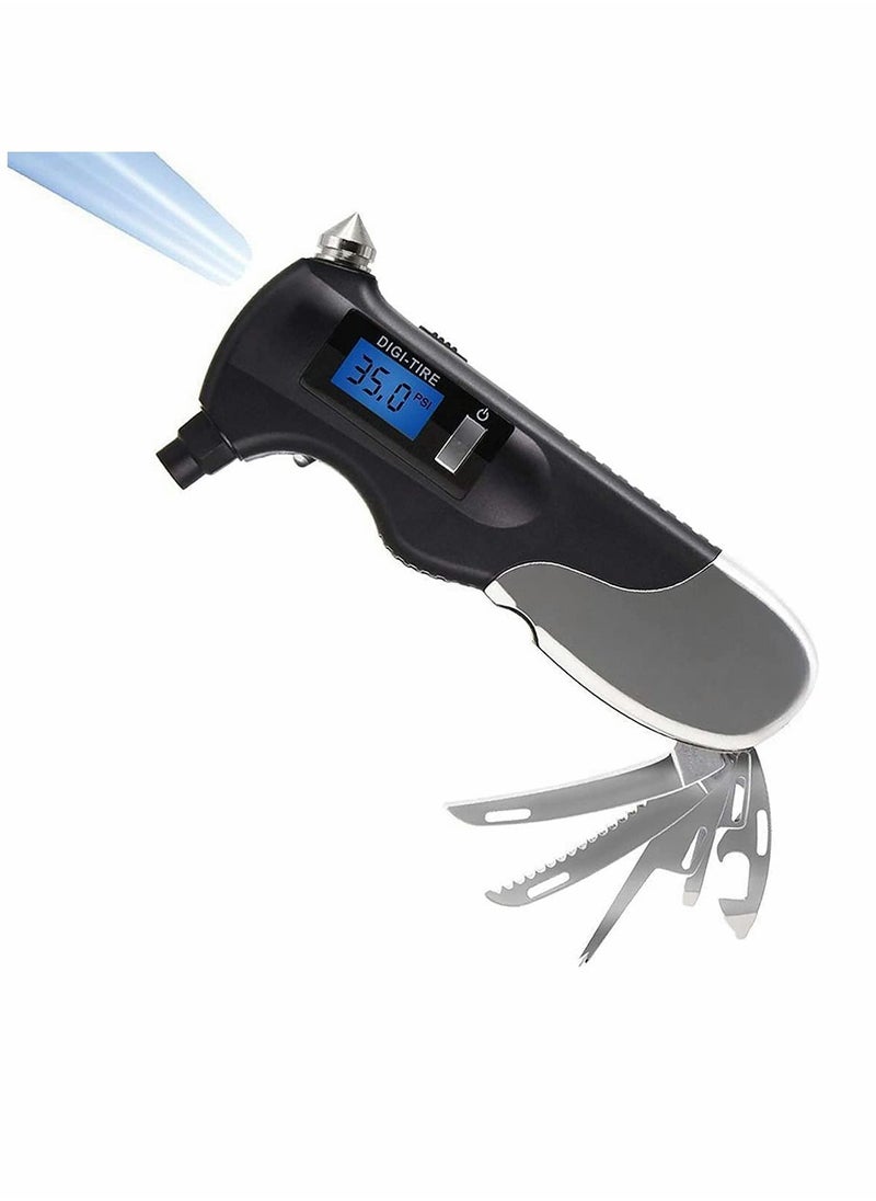 SYOSI Car Tire Pressure Gauge Tyre Pressure Gauge Stainless Steel Car Tire Pressure Gauge LED Outdoor Flashlight Digital Tire Pressure Gauge Use for All Vehicles Emergency Tools Black  - Image 1