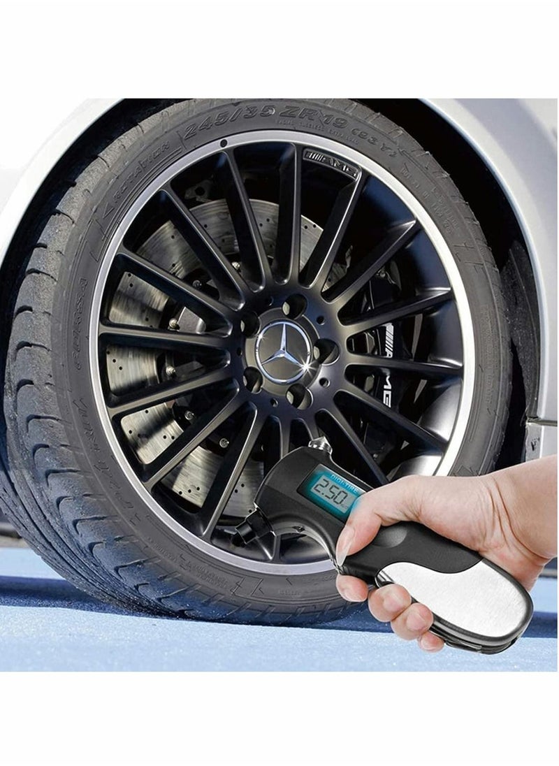 SYOSI Car Tire Pressure Gauge Tyre Pressure Gauge Stainless Steel Car Tire Pressure Gauge LED Outdoor Flashlight Digital Tire Pressure Gauge Use for All Vehicles Emergency Tools Black  - Image 5