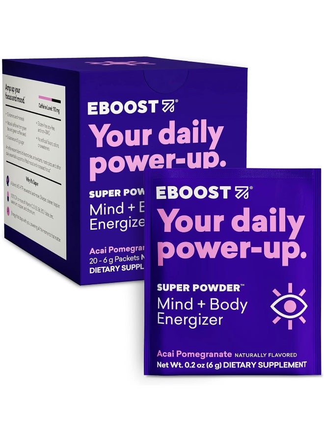 EBOOST Super Energy Powder Drink Mix, Non-GMO Electrolyte Supplement Loaded with Vitamins (Acai Pomegranate) - Image 1