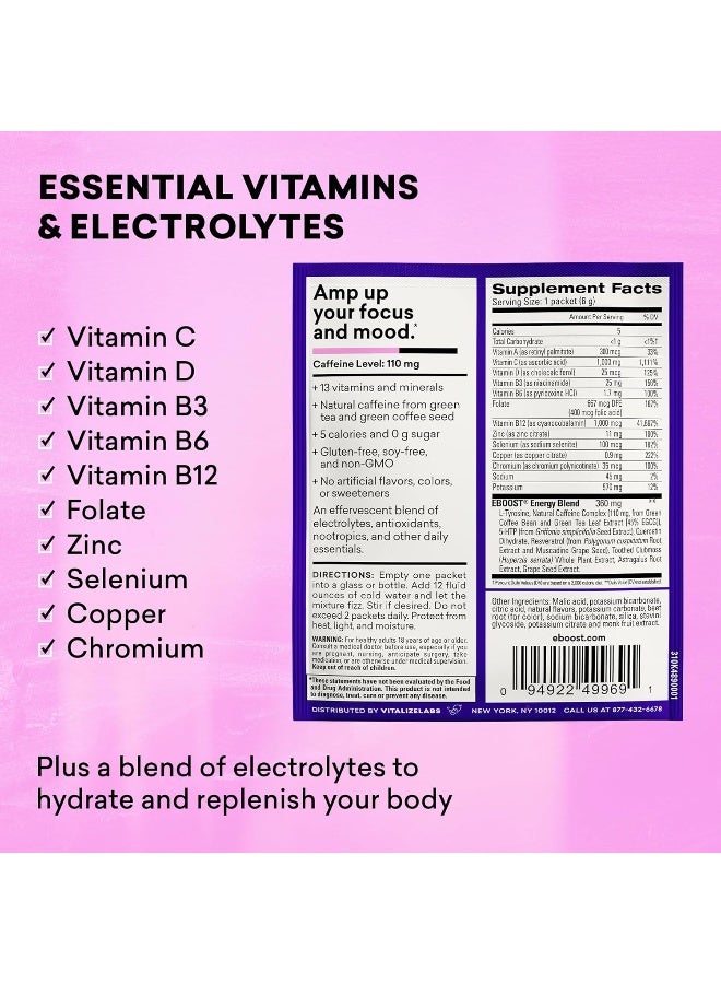 EBOOST Super Energy Powder Drink Mix, Non-GMO Electrolyte Supplement Loaded with Vitamins (Acai Pomegranate) - Image 3