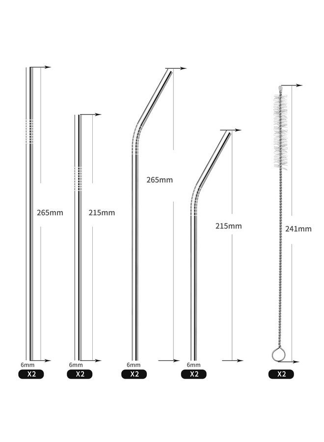 Ithyes Ithyes 8 Pack Reusable Metal Straws Long Stainless Steel Straws Drinking Straw for 20/30 oz Tumblers with Travel Case & Cleaning Brush, 10.5"/8.5"(Silver) - Image 3