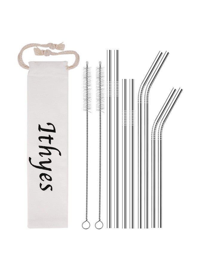 Ithyes Ithyes 8 Pack Reusable Metal Straws Long Stainless Steel Straws Drinking Straw for 20/30 oz Tumblers with Travel Case & Cleaning Brush, 10.5"/8.5"(Silver) - Image 1