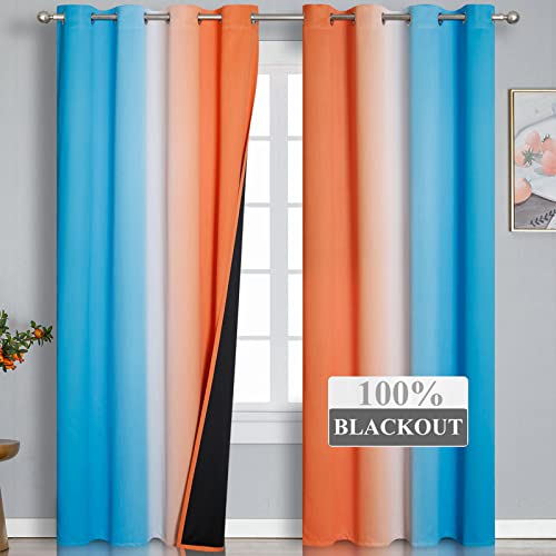 Estelar Textiler Thermal Insulated Blue and Orange Curtains for Living Room, Complete Light Blocking Ombre Blackout Curtains for Bedroom, Full Room Darkening Gradient Grommet Drapes for Boy Room, 52x84 Inch, 2 Panels - Image 2